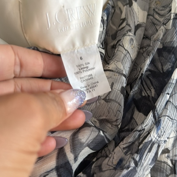 J. Crew Grey, Blue Grey and White Floral Dress - One Shoulder - US6 100%silk - Picture 6 of 7